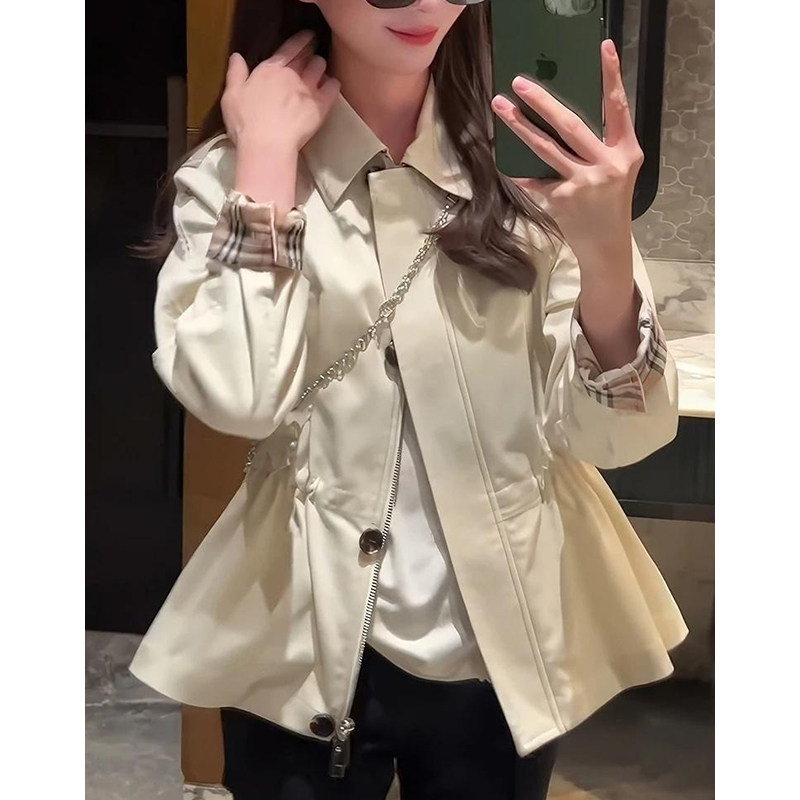复古洋气象牙白色风衣女小个子