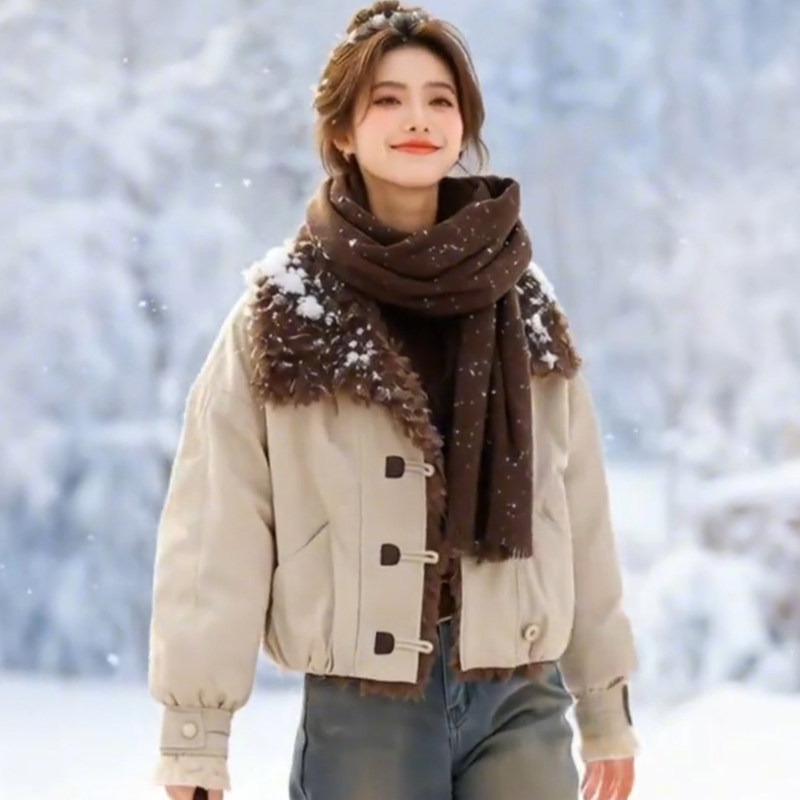 美拉德毛领羽绒服女短款冬季时尚洋气流行小个子加厚保暖派克外套