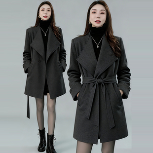 复古大翻领风衣外套女中长款小个子高级感系带大衣羽绒服2025秋冬