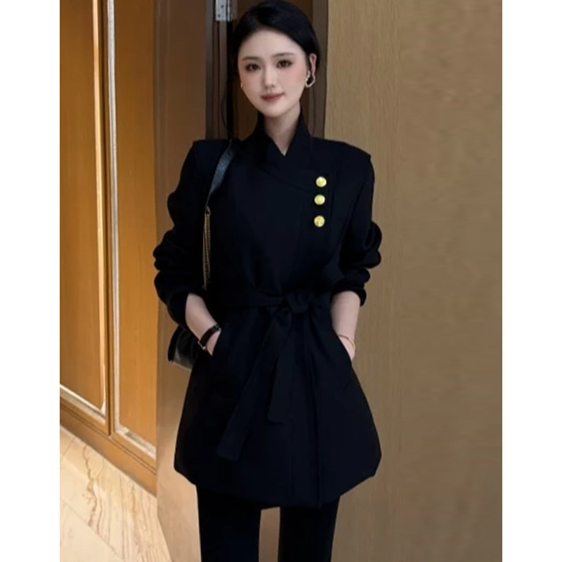 高定直角肩西装款大衣女加厚夹棉