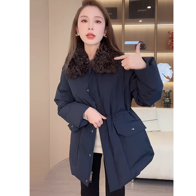 可拆毛领鹅绒派克服外套女中长款