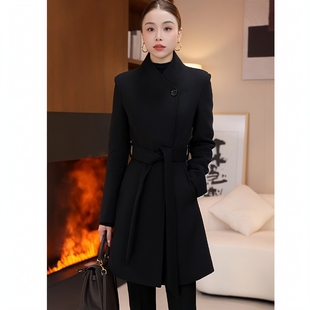 2025年秋冬新款羊毛羽绒大衣女中长款气质赫本风显瘦黑色呢子外套