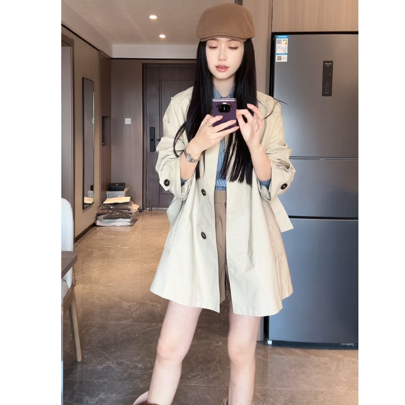 无领落肩大衣风衣女纯棉外套春秋