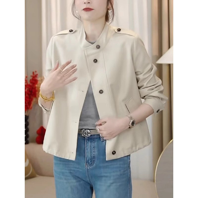 小立领短款风衣女工装夹克外套