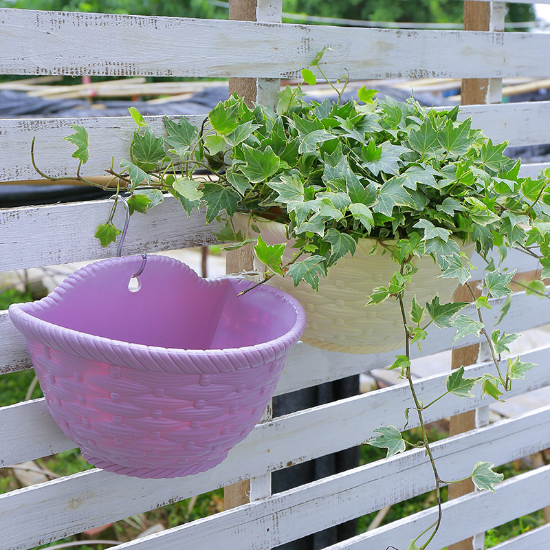 壁挂盆藤编垂吊盆墙壁悬挂盆多肉绿植挂篮盆半圆塑料挂式大号花盆