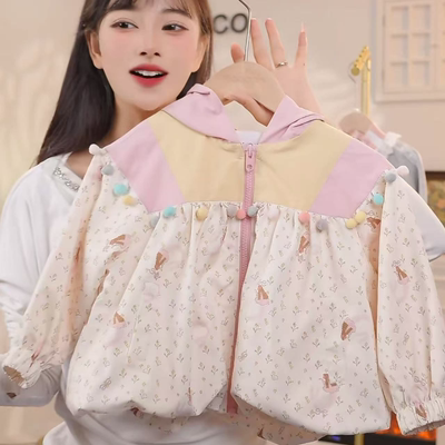 MOMOCO春秋新款女童可爱兔子休闲百搭花苞外套77520138007