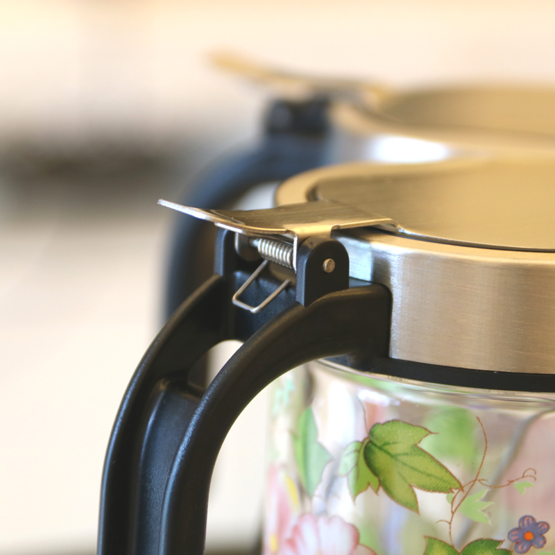 韩国喇叭花色玻璃调料瓶带勺压盖款调料罐耐高温带手柄支架佐料瓶