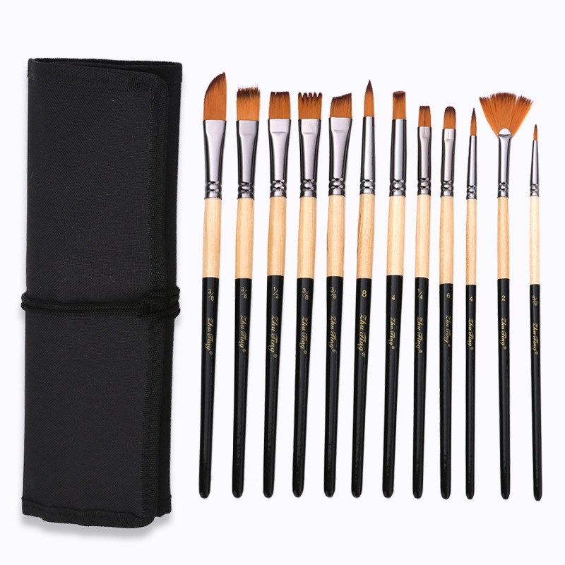 18件套双色尼龙毛画笔水彩画笔尼龙毛画画笔刷油画笔 木