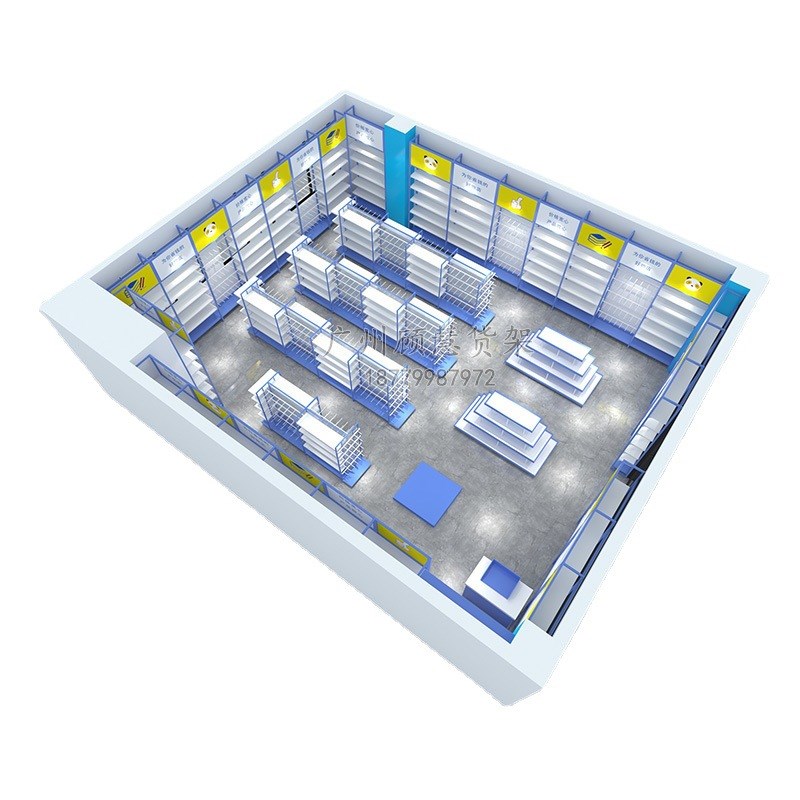 3元店货架饰品展示柜日用品百货店便利店小商品文具货架蓝色货架