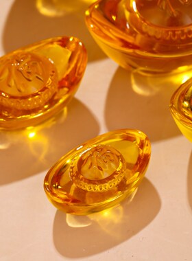 黄水晶元宝七彩招财小元宝黄铜米缸聚宝盆乔迁开业礼品金元宝摆件