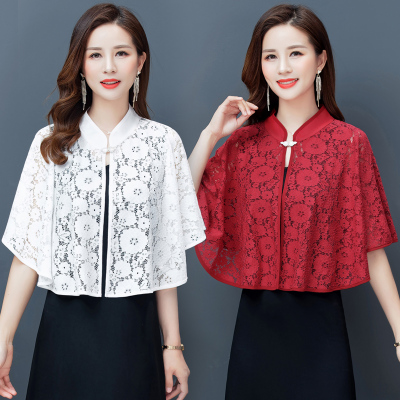 蕾丝小披肩夏季短款防晒开衫女配吊带裙子旗袍外搭外套斗篷式上衣