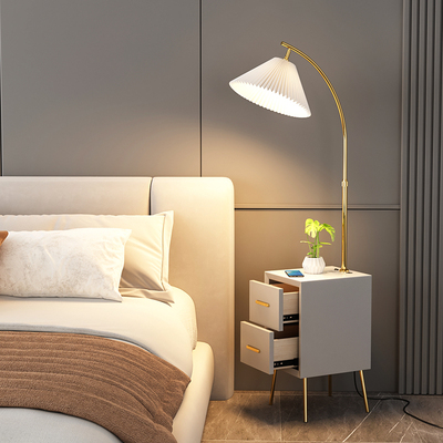 床头柜落地灯卧室客厅主卧高级感轻奢法式奶油侘寂风置物台灯一体