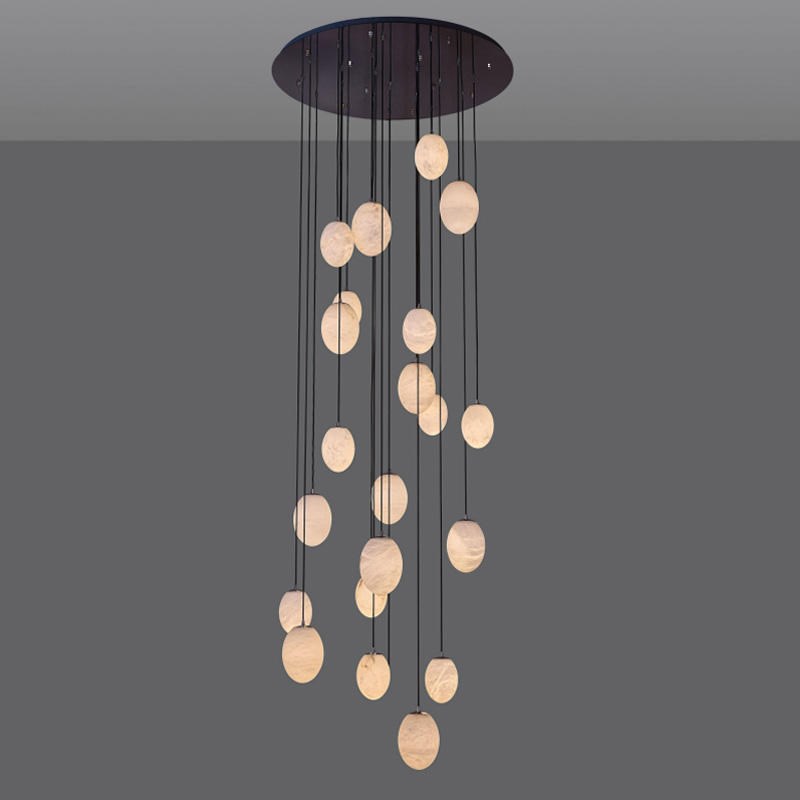 现代法式天然西班牙云石楼梯吊灯客厅大气装饰高级感别墅中空灯具