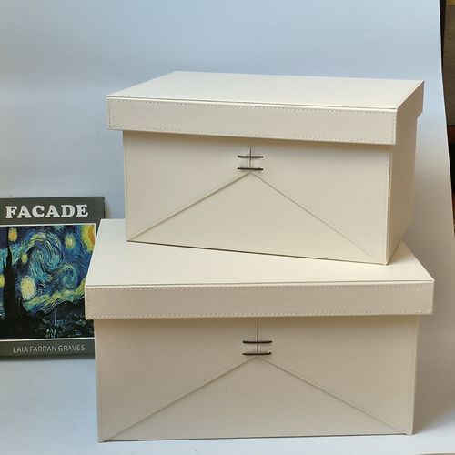 中式穿绳皮革收纳箱衣帽间柜顶卧室大储物收纳盒样板房装饰盒摆件