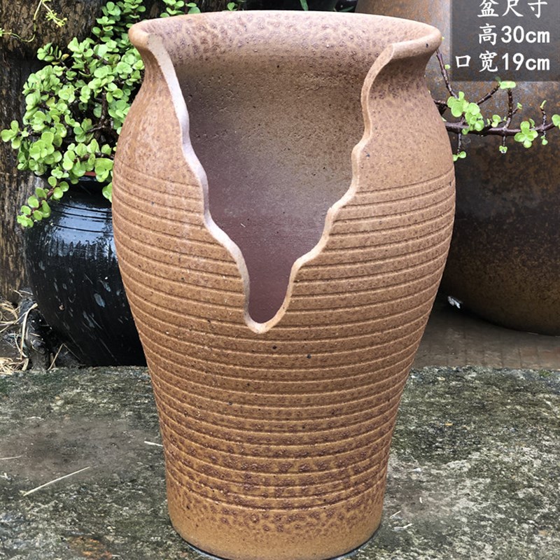 切口创意花盆花卉绿植盆悬崖紫乐多肉老庄盆透气紫砂陶罐法师高盆