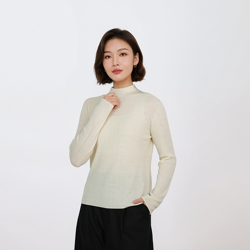 【毛衫壹号】女士精纺可机洗100%绵羊毛纯色半高领针织衫1N5007