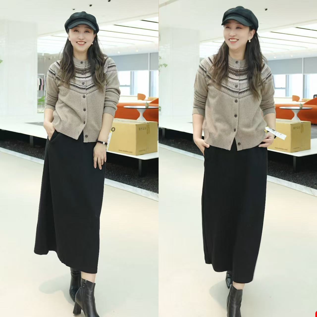 【然姐como_on】女士100%山羊绒撞色费尔岛休闲针织衫1R9926