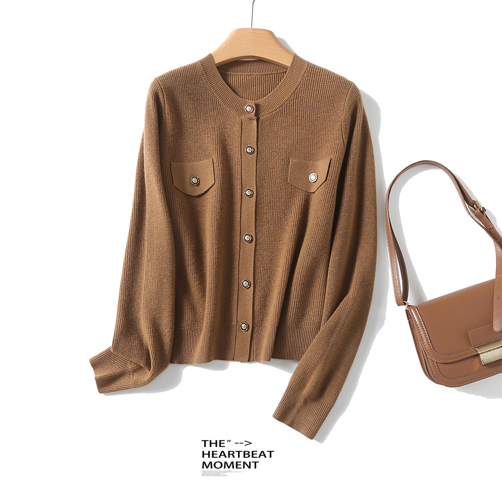 【甜甜粉丝专享】美丽诺纯绵羊毛小香风开衫短款针织羊毛衫BN939