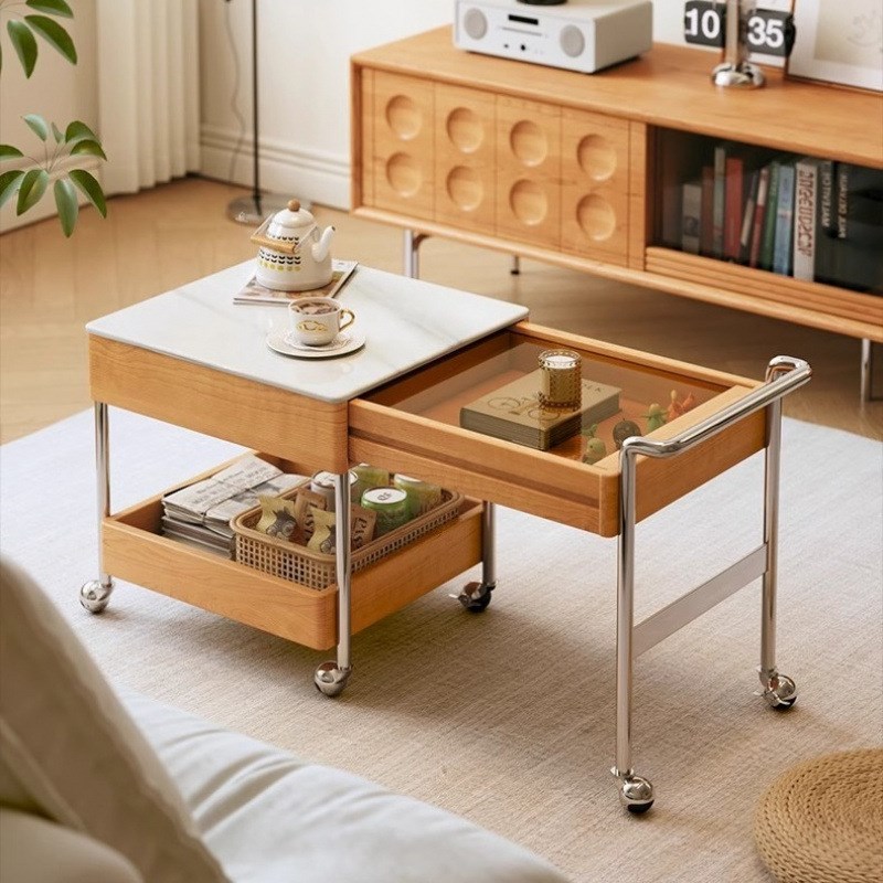 可移动实木沙发茶几伸缩客厅简约家用床头置物架小推车茶台桌边几