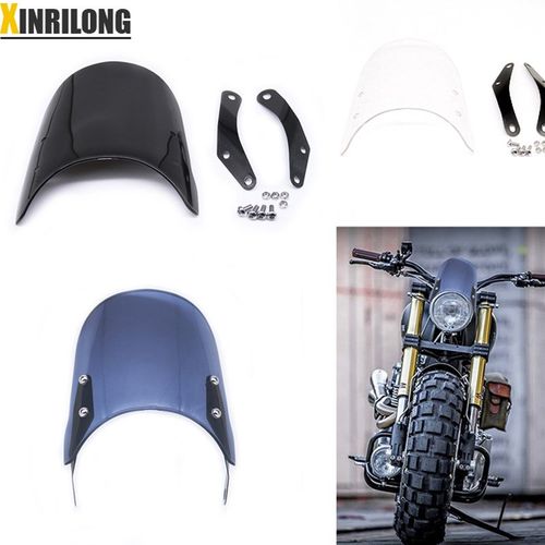 摩托车复古通用挡风玻璃 5-7寸凯旋T100改装前挡风板透明保护罩