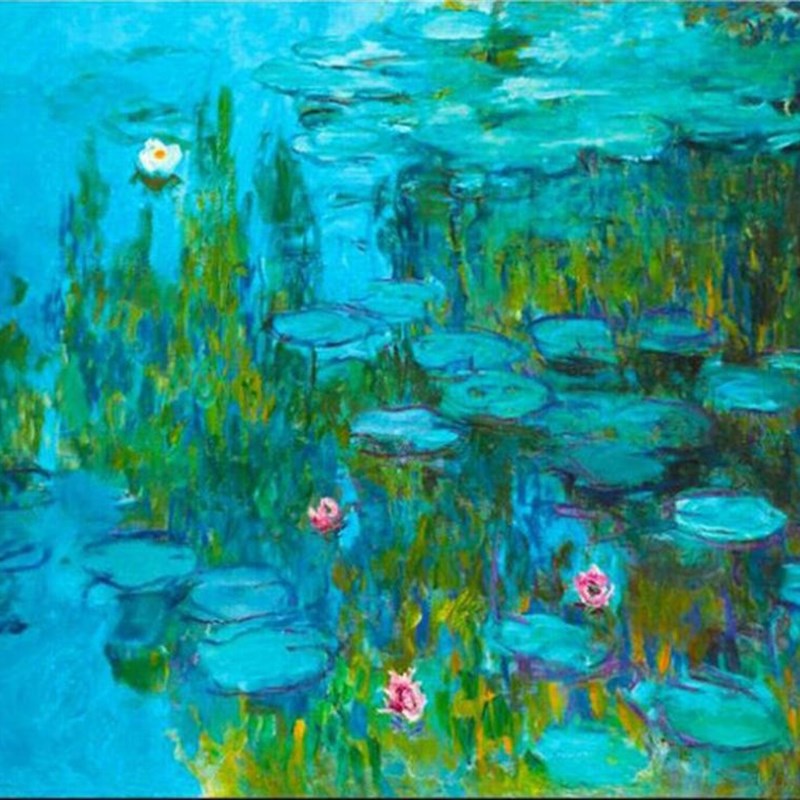 荷花水塘水莲钻石画十字绣