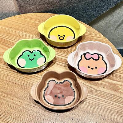 LINE FRIENDS陶瓷双耳蒸蛋碗带勺子可爱家用宿舍吃饭碗专用餐具
