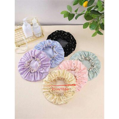 J 66190 Gilded Print Double Layer Shower Cap 烫金印花双层防