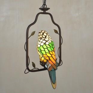 彩色玻璃鹦鹉吊灯灯饰灯具走廊过道阳台卧室书房吊灯手工艺术品