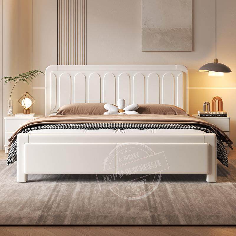 工厂直发奶油风实木床简约现代白色北欧1米8双人主卧1米5大床1.8