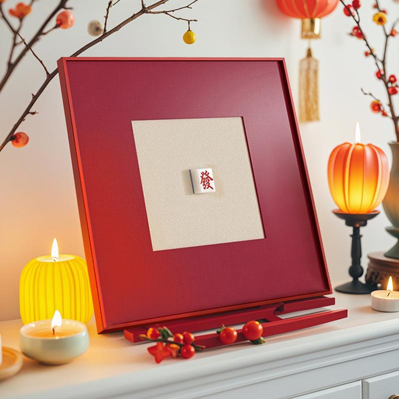 2025新年棋牌室麻将餐厅装饰画饭厅客厅挂画红色壁画卡纸桌面摆画