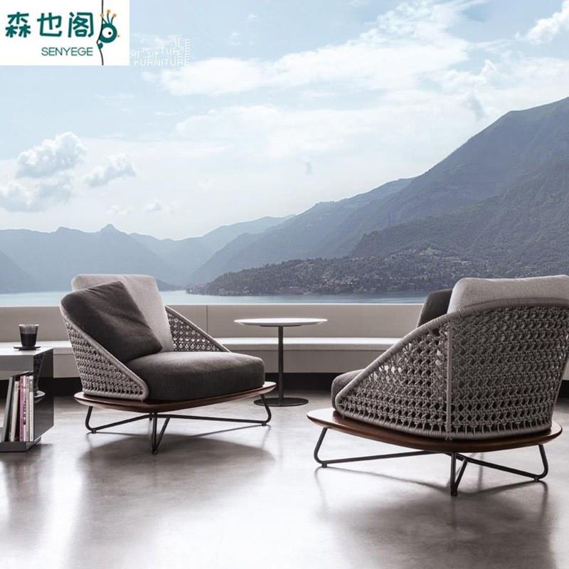 户外沙发菠萝格实木休闲藤椅茶桌组合防水酒店露阳台别墅庭院家具