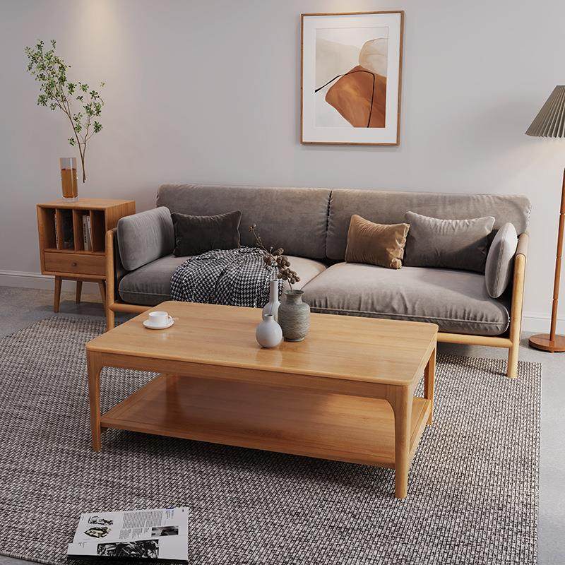北欧日式小户型双层茶桌简约现代原木咖啡桌客厅创意全实木茶几