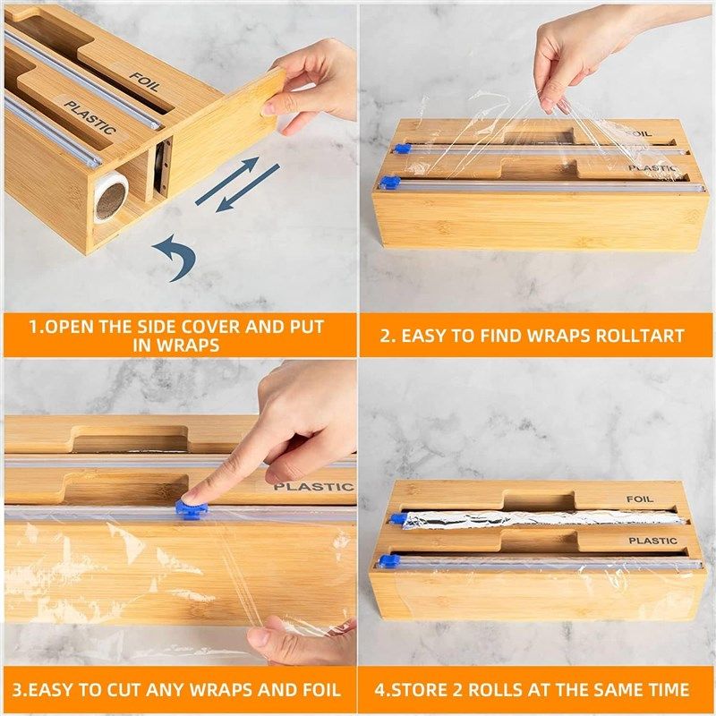 2 合 1 竹包装分配器 带滑动切割器适用于厨房抽屉适合 30 厘米卷,厨房/烹饪用具,保鲜膜切割器,淘宝优惠券,粉丝福利购,淘宝优惠卷