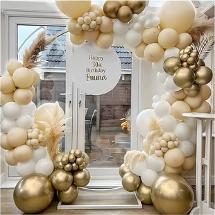 复古沙白金色气球链生日派对装饰布置婚礼花环场景道具乳胶气球