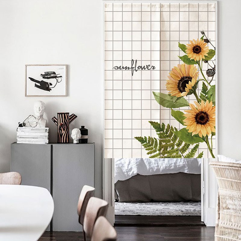 向日葵布艺门帘隔断帘杂物遮挡帘厨房卧室卫生间布帘半帘免打孔