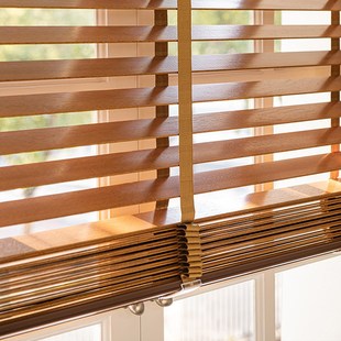 定制绍兴窗帘木百叶窗帘卧室办公室隔断百叶帘轻奢升降遮阳木质窗