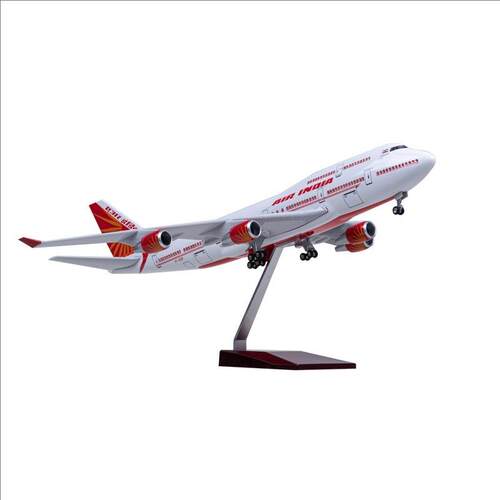 B747印度航空飞机模型带灯带轮子仿真静态航模摆件