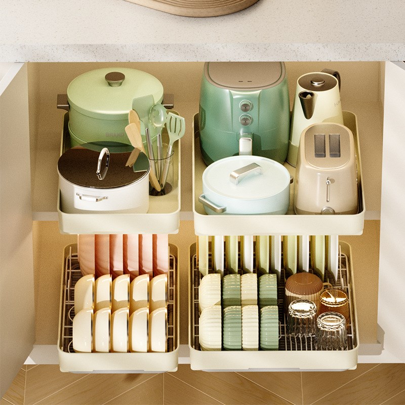 碗柜碗碟收纳架厨房碗架碗盘收纳橱柜拉篮抽屉式盘子沥水置物架子