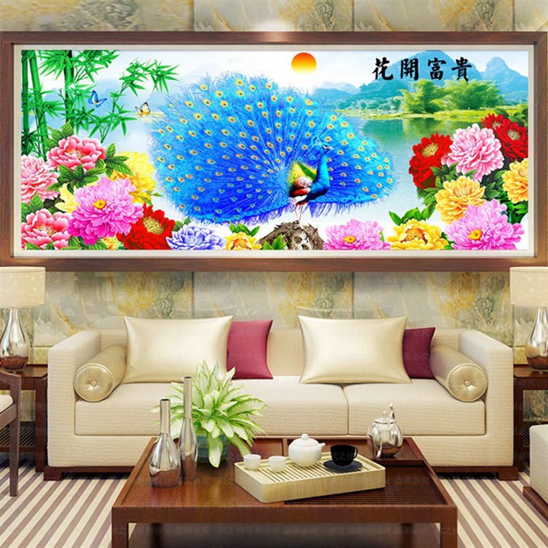 钻石画满钻家和万事兴孔雀客厅砖石画花开富贵点贴钻十字绣钻石绣