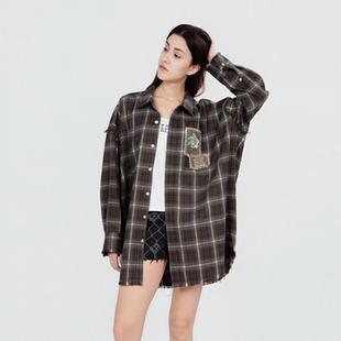 情侣格纹刺绣设计感宽松衬衫 明星款 百搭外套 PEISKOS卡珮施 KAR