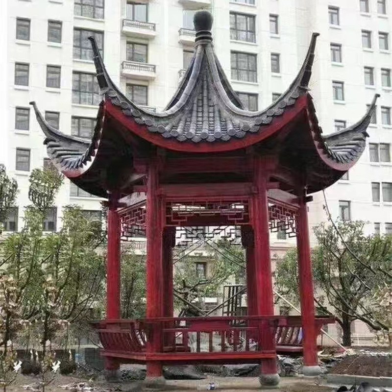 防腐木凉亭户外庭院实木四角六角古建长廊中式仿古现代防腐木别墅