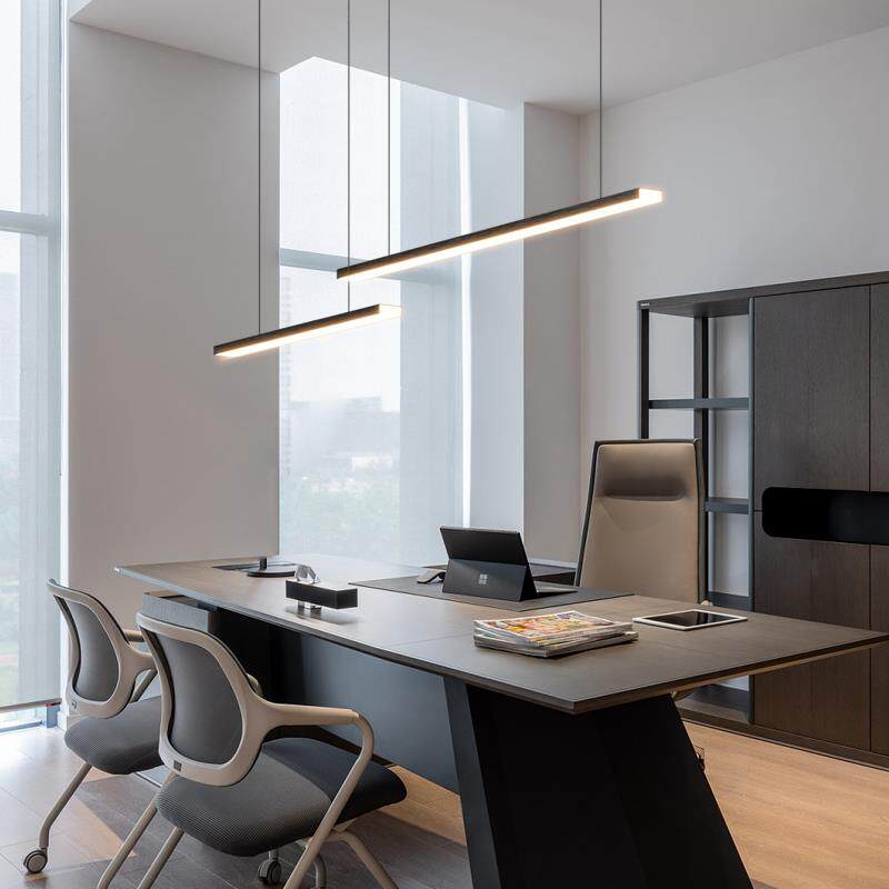 现代极简约办公桌员位工长条形灯书房工作室艺术空间护眼组合吊灯