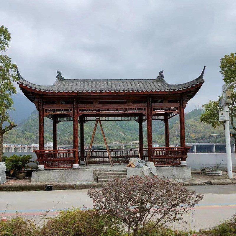 工厂新中式防腐楼牌坊实木门亭凉亭复古户外古建长廊木质凉亭