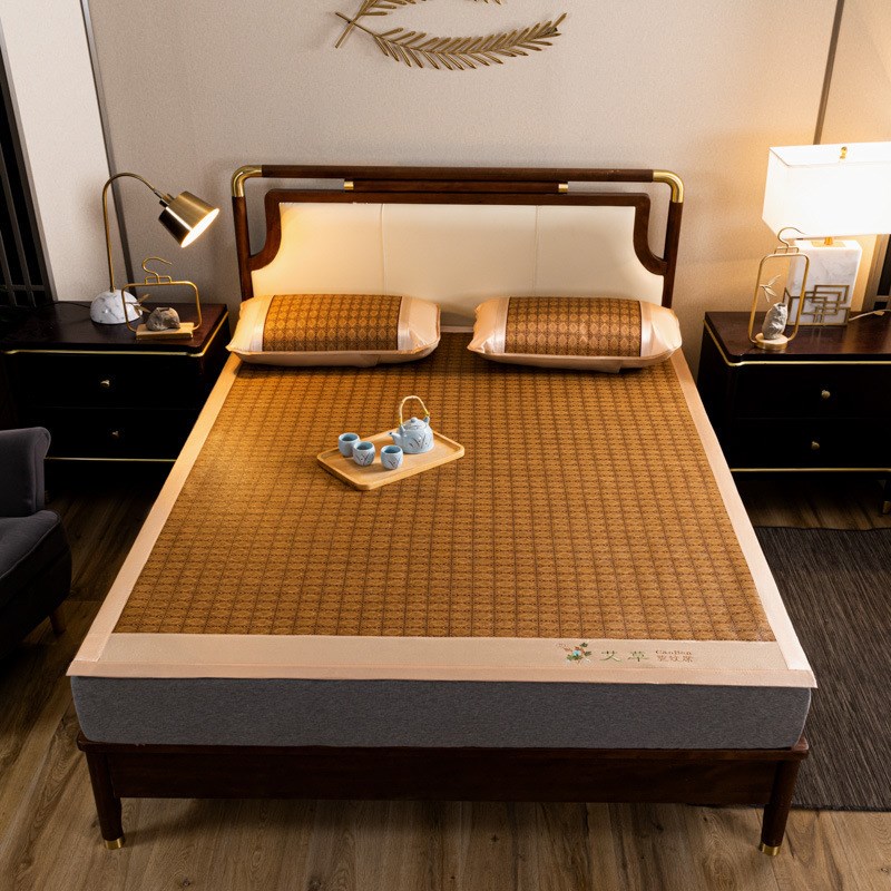 新款夏季艾草藤席三件套家用空调软凉席学生宿舍冰丝席礼品直播席