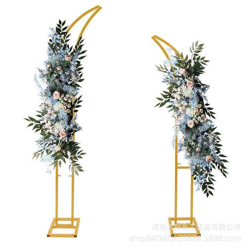 跨境婚庆道具牛角羊角铁艺拱门绢花拱门架子弧形户外婚礼花架拱门