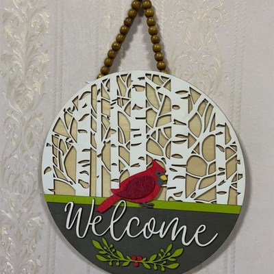 2023新品欢迎门牌WELCOME美式乡村风格悬挂挂件装饰品木质挂牌