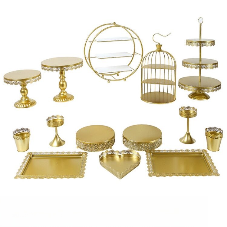 金色甜品桌摆件展示架一套欧式创意蛋糕点心架自助餐冷餐茶歇桌