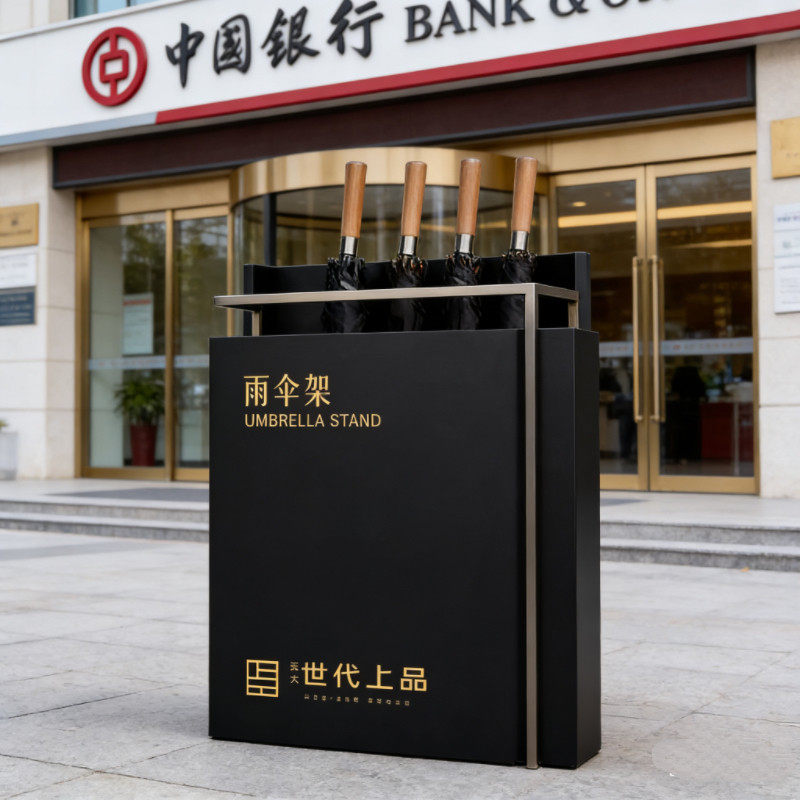 定制银行酒店售楼部大堂商用雨伞架不锈钢沥水雨伞放置筒印字图lo