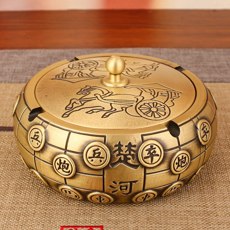 复古黄铜烟灰缸带盖高档