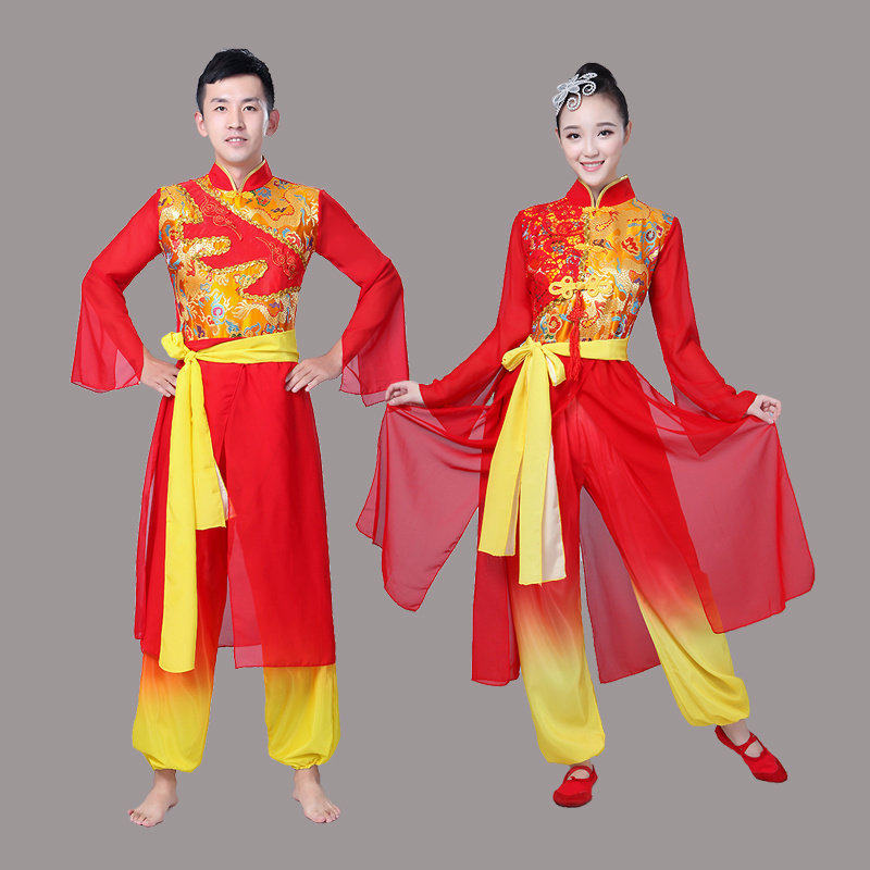 男女成人腰鼓队打鼓服中国风红色喜庆中老年广场舞表演服水鼓锣鼓